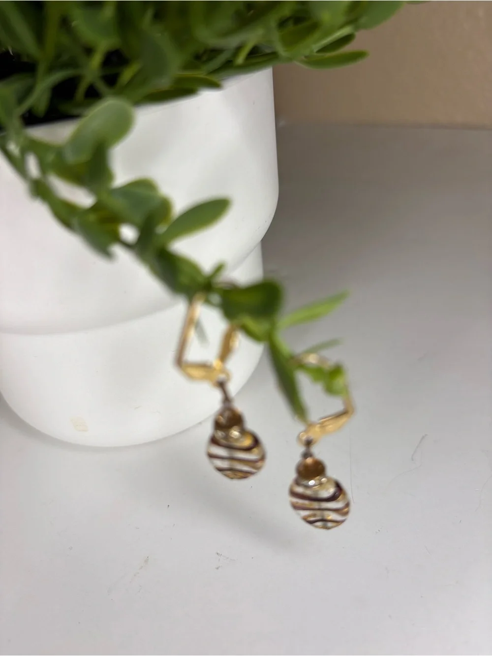 Gold-Tone Pink and Gold Swirl Drop Earrings - Women Jewelry